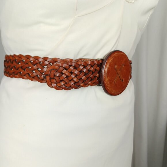 Vintage 90s Braided Leather Belt, Up to 34” - Picture 6 of 7